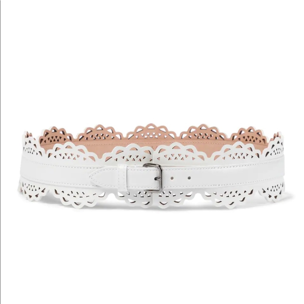 Alaia white leather belt laser cut lace thick belt - Picture 3 of 6